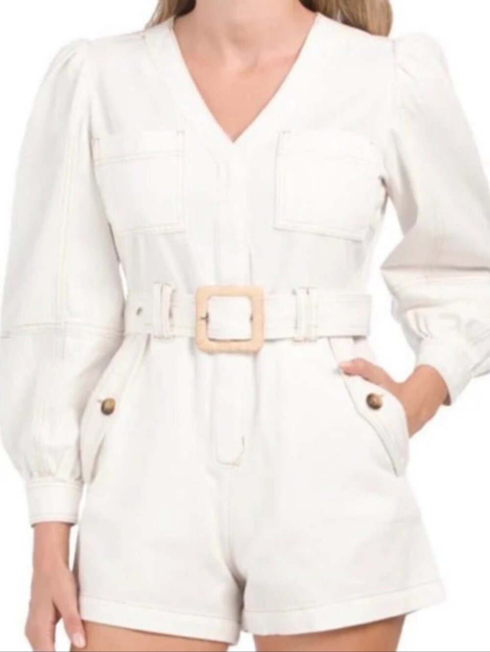 Sam Edelman UNDYED NATURAL RORI One Piece Belted Romper/NaturalWhite Denim Sz L